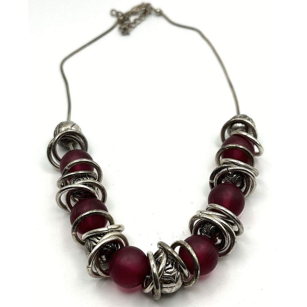 Women’s Rose Color Glass Beads Stainless Steel Necklace 15" + 3" Extender